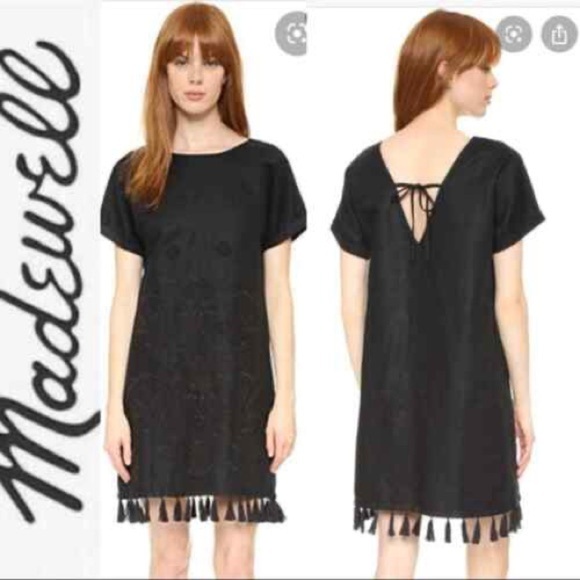 Madewell
Embroidered Shift Dress with Tassel Trim size medium linen blend black - Picture 1 of 8